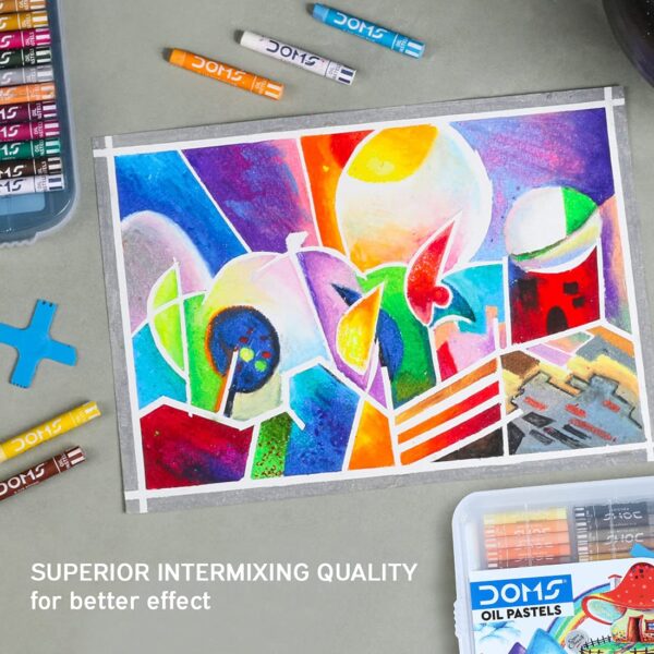DOMS 50 Shades Oil Pastel With Case | Smooth Color Intermixing For Better Effect | Bright & Intense Colors | Free Scrapping Tool | Non-Toxic & Safe For Children's | Pack Of 1| Multicolor - Image 3