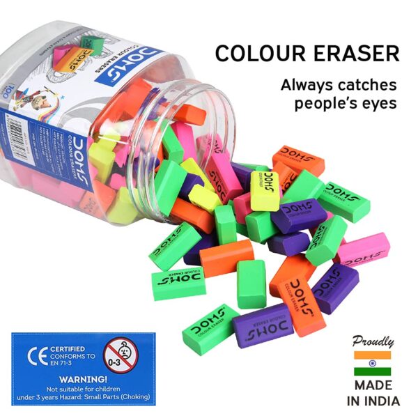 DOMS Non-Toxic Dust Free Coloured Erasers Jar Pack Set (100 Erasers) - Image 4