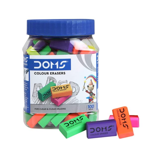 DOMS Non-Toxic Dust Free Coloured Erasers Jar Pack Set (100 Erasers)
