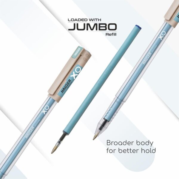 Hauser XO Jumbo Ball Pen | Fine Tip With Smooth Ink Flow System | Comfortable Grip With Smudge Free Writing | Sturdy & Refillable Pen | Blue Ink, 10 Pens - Image 3