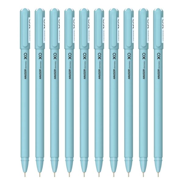 Hauser XO 0.7mm Ball Pen Box Pack | Sleek Body & Minimalistic Design | Matt Finish & Solid Body Type | Low Viscosity Ink With Ultra Durable Tip | Blue Ink, 10 Pens